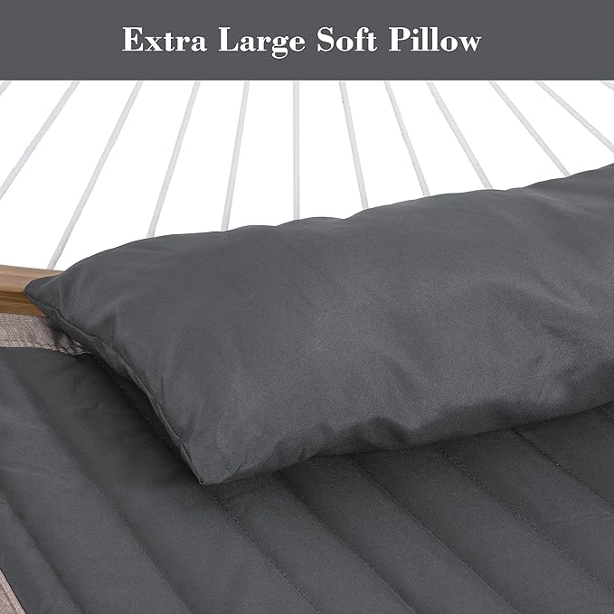 SUNCREAT Double Portable Hammock with Stand, 2 Person Hammock with Curved Spreader Bar, Balance Ropes Included, Dark Gray