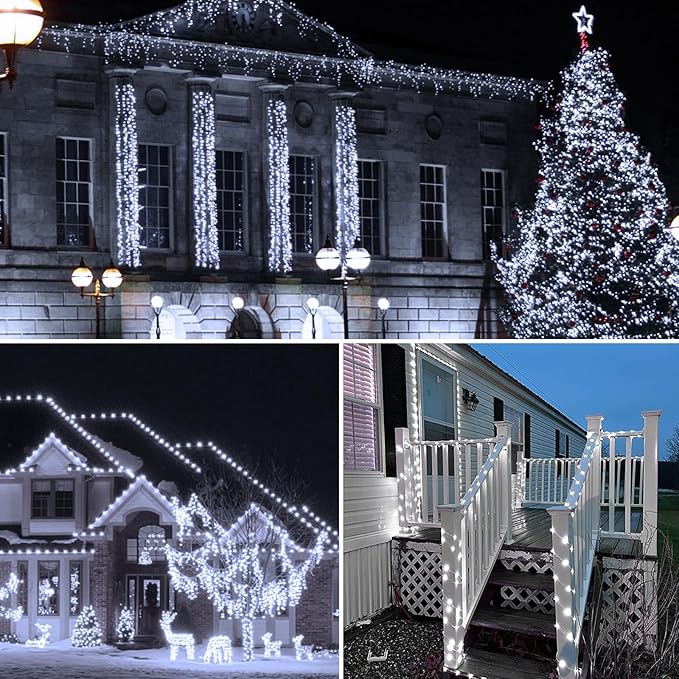 Solar String Lights Outdoor, 2-Pack Each 72FT 200 LED Solar Christmas Twinkle Lights Outside Waterproof Copper Wire with 8 Modes Solar Fairy Lights for Garden Tree Birthday Christmas Decor(Cool White)