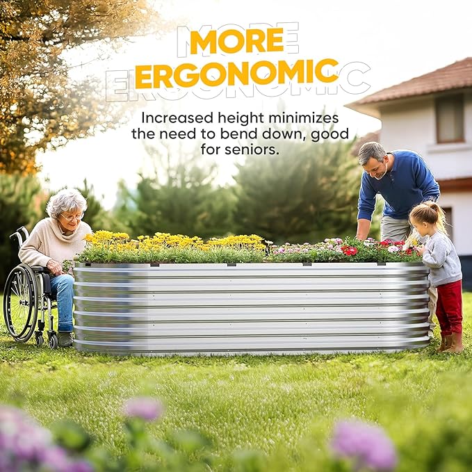 KING BIRD Raised Garden Bed Kit 2025 Upgraded Quick-Setup Galvanized Planter Garden Box Outdoor for Gardening, Vegetables, Flowers, 94x36x23 in, Silver