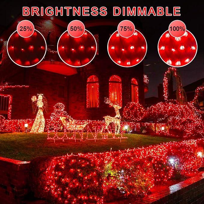 JMEXSUSS 360 LED Red Net Lights Outdoor, Connectable 12ft x 5ft Red Net Lights Plug in with Remote, 8 Modes Waterproof Red Christmas Lights for Bushes Christmas Halloween Decorations