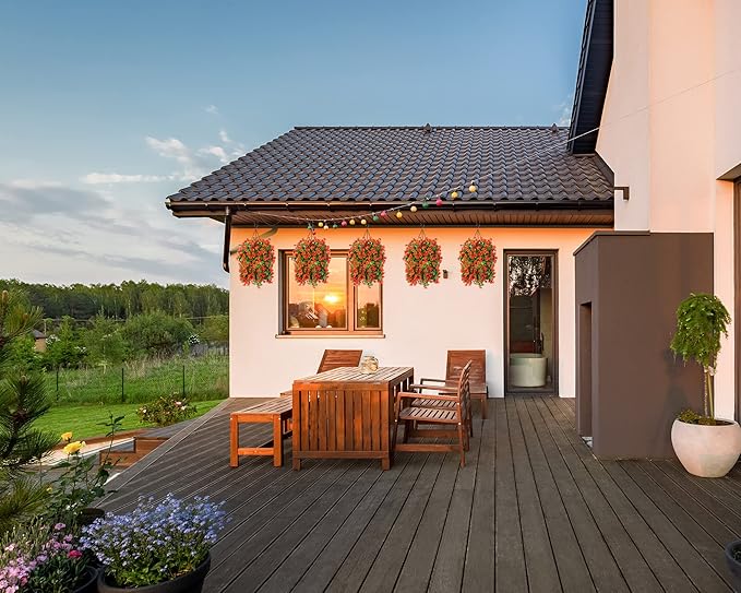 Artificial Hanging Flowers in 12 inch Basket, Fake Fall Plant Silk Orchid Flower Arrangement with Coconut Lining Pot Planter for Patio Garden Porch Deck Summer Autumn Decorationr(Orange)