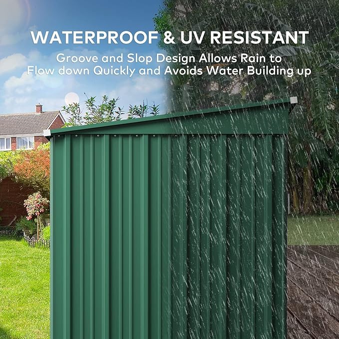 Gizoon 6' x 4' Outdoor Storage Shed with Double Lockable Doors, Anti-Corrosion Metal Garden Shed, Waterproof Shed Outdoor Storage Clearance for Backyard Patio Lawn-Green
