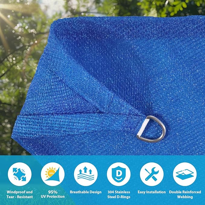Amagenix Sun Shade Sail 9'X12' Curved Edge Outdoor Shade Canopy Blue Breathable 95% UV Block Shade Cloth for Patio Garden Backyard (We Make Custom Size)