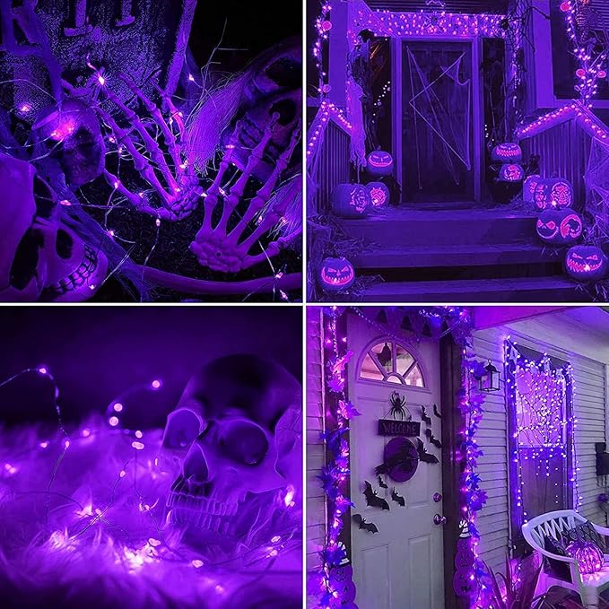 JMEXSUSS 2 Pack Purple Solar Christmas Lights, 33ft 100 LED Purple Solar Lights Outdoor, Waterproof 8 Modes Purple Fairy Lights for Outside Tree Garden Patio Christmas Halloween Decorations
