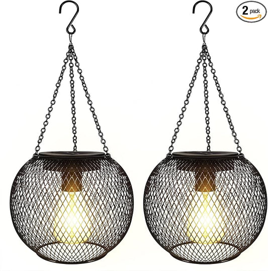 Solar Outdoor Lights,Hanging Solar Lantern Retro Metal Outside Decorative Waterproof Solar Powered Lanterns for Yard Garden Patio Pathway Tree Halloween Christmas Decor（2pcs）