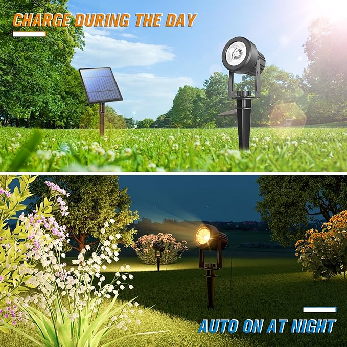 APONUO Solar Spot Lights Outdoor 4-in-1 Solar Landscape Lights Dusk to Dawn Solar Uplights IP65 Waterproof 9.8ft Cable Outdoor Spot Lights for Yard Pathway Garden Tree Decoration (Warm White)