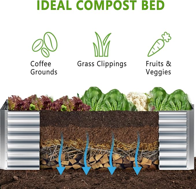 EKX 6x2x2FT Galvanized Raised Garden Bed, Raised Garden Bed Kit-Metal Planter Box Outdoor,Planting for Vegetables, Fruits,Herbs, Flowers-Slive