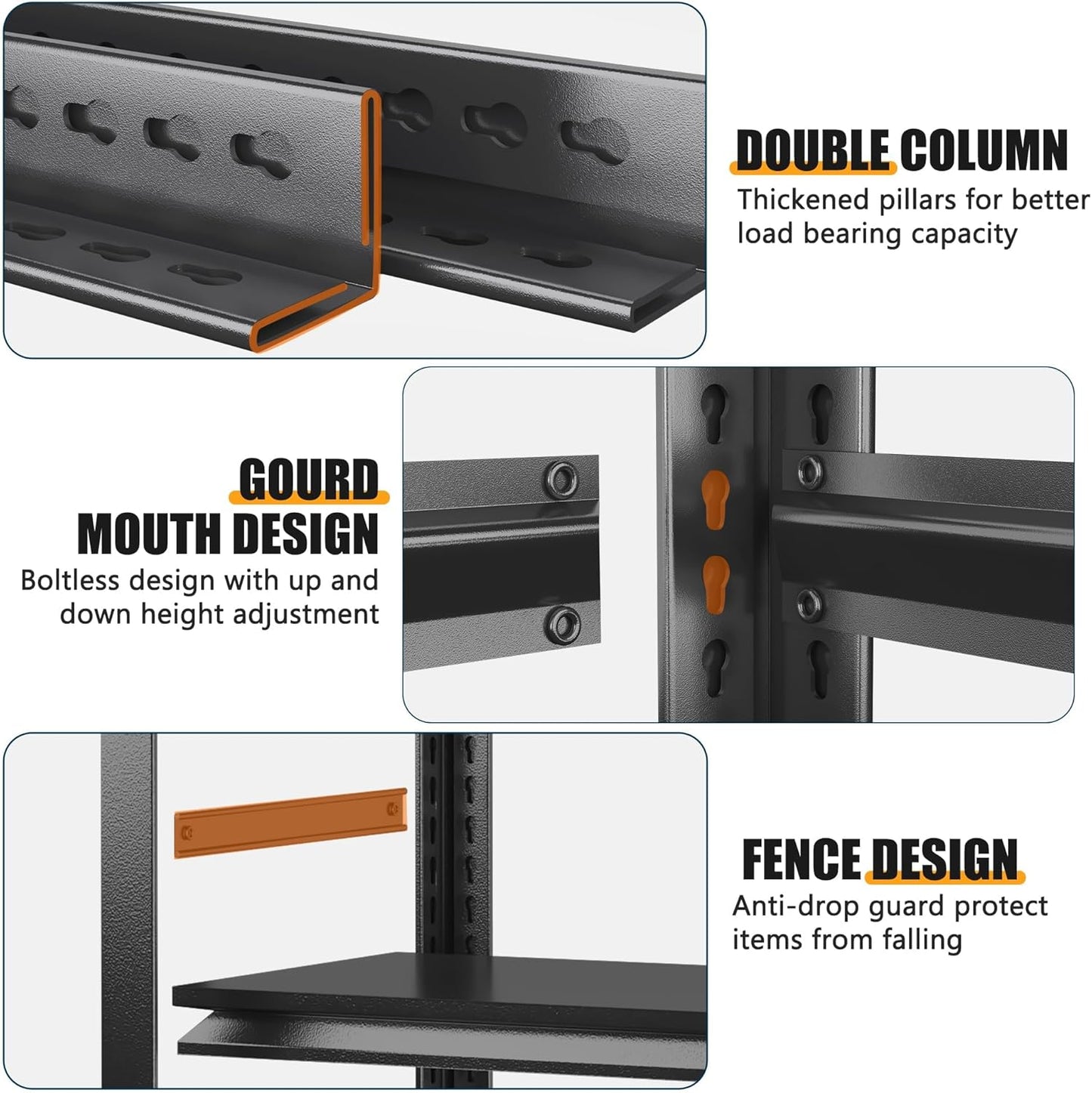 Heavy Duty Commercial Metal Garage Shelving Rack,Adjustable Industrial Steel Storage Shelves for Warehouse, Garage, Basement, 87" H x 47.2" W x 23.6" D, Black