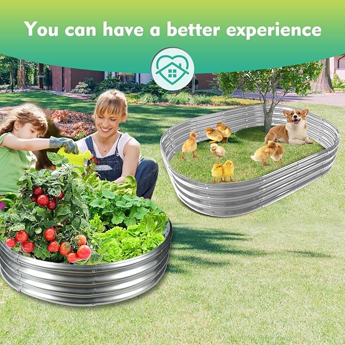 32 Inch Diameter Silver Galvanized Garden Raised Bed/Plant Box/Fire Ring-0.8mm Thick,12 Inch Tall,Crimped Edge and Corner,No Sharpe,Perfect for Plantings (2.7FT Diameter, Round)