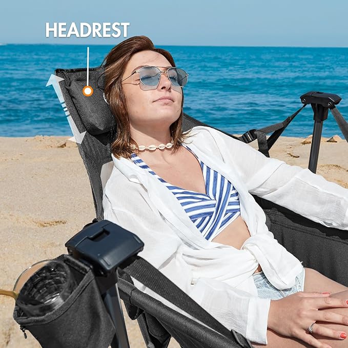 Portal Hammock Camping Chair, Portable Outdoor Swinging Chairs, Rocking Chair for Adults with Adjustable Back and Height for Lawn, Backyard, Patio, Supports 400 lbs, Breathable Mesh High Back, Black