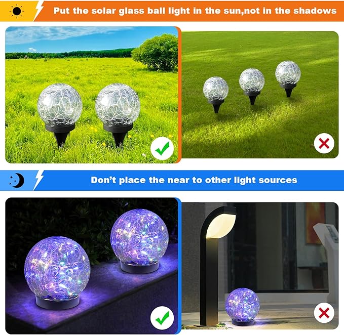Solar Globe Lights Outdoor Waterproof-Solar Balls-Solar Garden Lights-Solar Orbs for Outside 2 Pack Cracked Glass Ball for Lawn Patio Yard Backyard Decorations, DS-XBQ-1-1-1