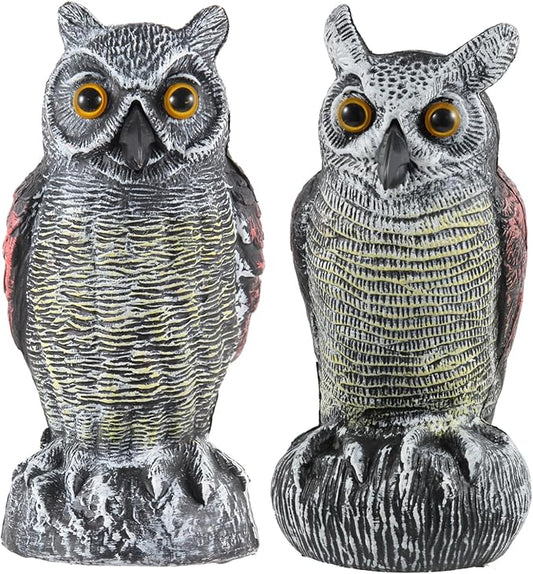 Hedoc 2 Pack Fake Owl Decoys to Scare Birds Away from Gardens and Rooftop, Long-Eared Owl Bird Deterrents, Nature Scarecrow Plastic Owls Pest Repellent, Owl Statue for Garden Decor, Yard Decoration