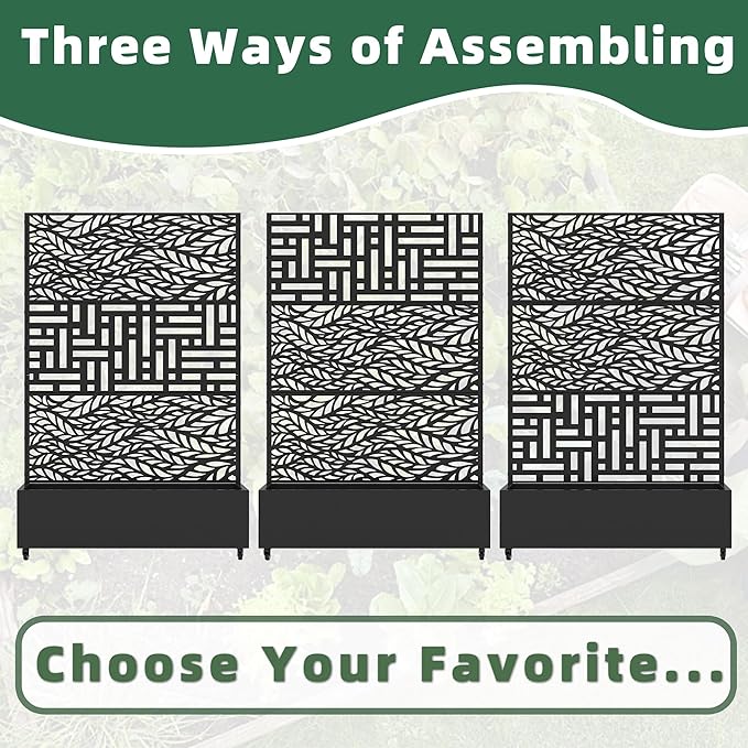 Casaphoria Metal Raised Garden Bed with Trellis and Wheels, 72"x47"x16" Planter Box for Climbing Plants, Vegetables & Vines, Features Drainage Holes and Privacy Screen, Black(Spring&Helen)