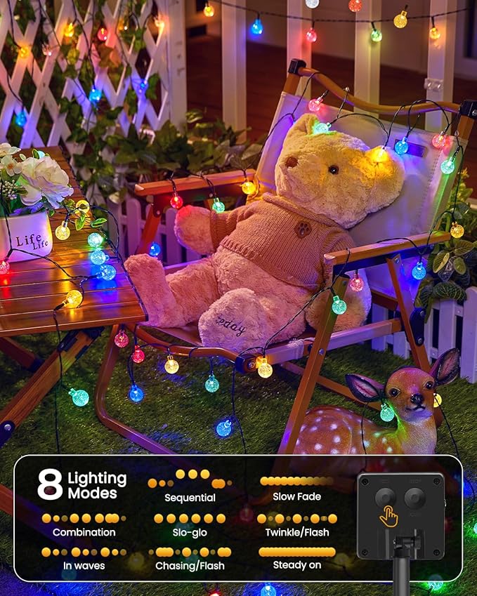 Brightown Solar String Lights Outdoor 60 Led 35.6 Feet Crystal Globe Lights with 8 Lighting Modes, Waterproof Solar Powered Patio Lights for Garden Yard Porch Wedding Party Decor (Multicolor)
