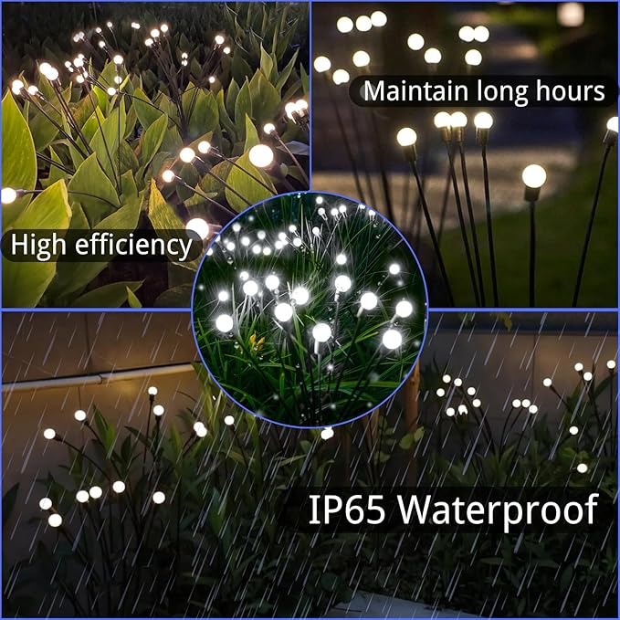 OZS Upgraded 2Pack Total 16LED Solar Christmas Lights - Solar Garden Lights Outdoor, Solar Firefly Lights, Sway by Wind, Solar Lights Outdoor Waterproof for Pathway Christmas Decoration(Cool White)