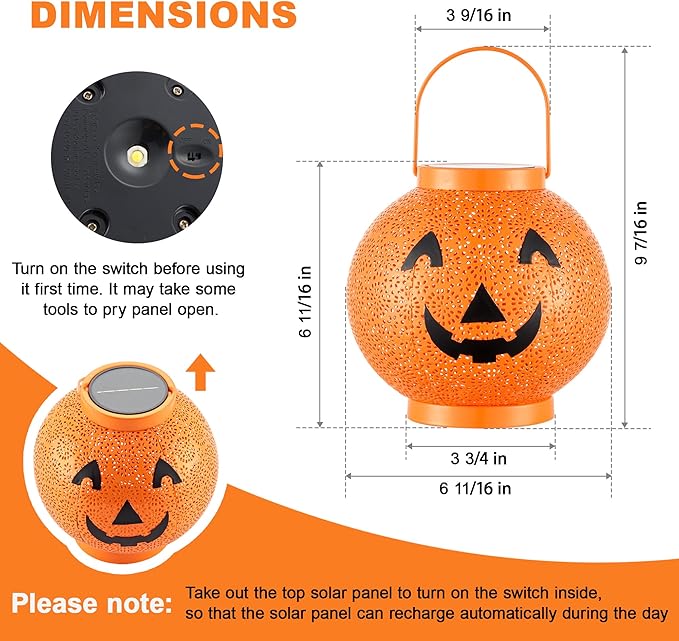 Halloween Decoration Hanging Solar Lantern Outdoor - Solar Powered Pumpkin Led Jack-O Lights, Waterproof Halloween Decor Metal Round Lantern for Yard, Patio, Pathway, Porch, Lawn, Garden, Outside