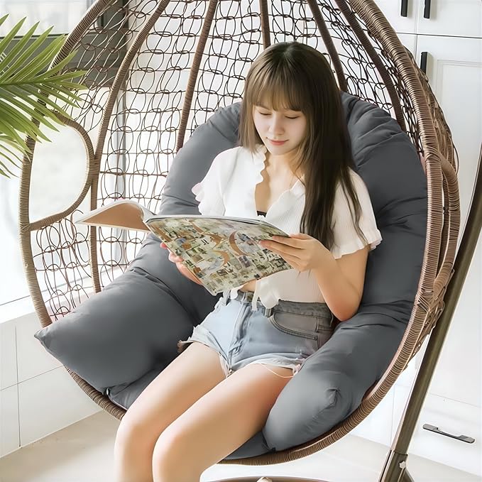 Egg Chair Cushion Replacement, Waterproof Outdoor Hanging Egg Swing Chair Cushions Pads, U-Shaped Thickened Cushions for Hanging Eggs Chair with Ties, 47x33x7 Inches (Grey)