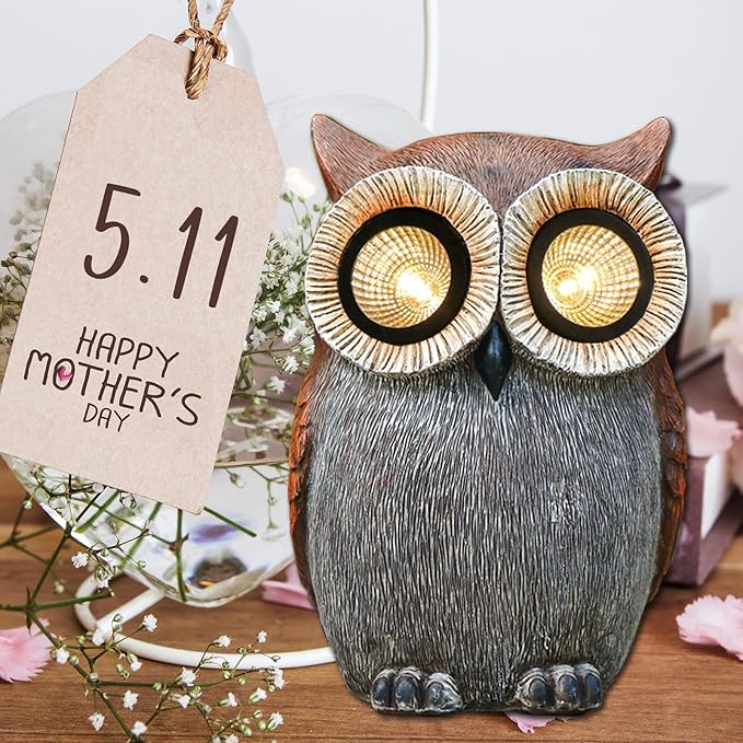 DKJOCKY Owl Gifts for Women, Solar Owl Decorations for Yard, Garden Oranments Outdoor Gardening Gifts for Birthday Christmas for Women Mom Grandma Wife