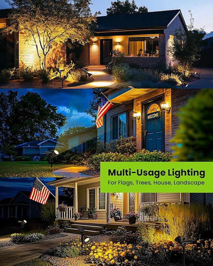 Solar Spot Lights Outdoor Waterproof, Flag Pole Light Solar Powered Halloween Lights, Landscape Spotlights for Tree, House, Yard, Garden, Christmas Decorations-2Pack Warm White