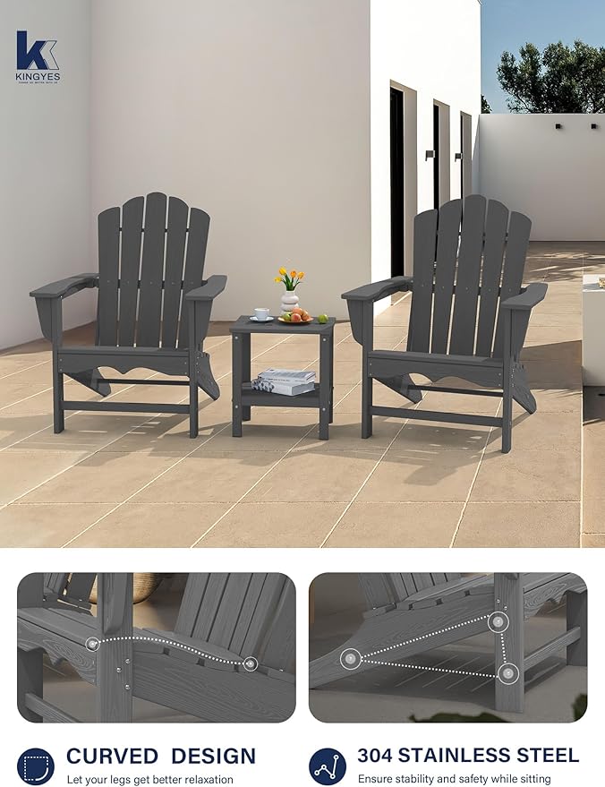 KINGYES HDPE Adirondack Chair, Classic Oversize Adirondack Chair, Grey