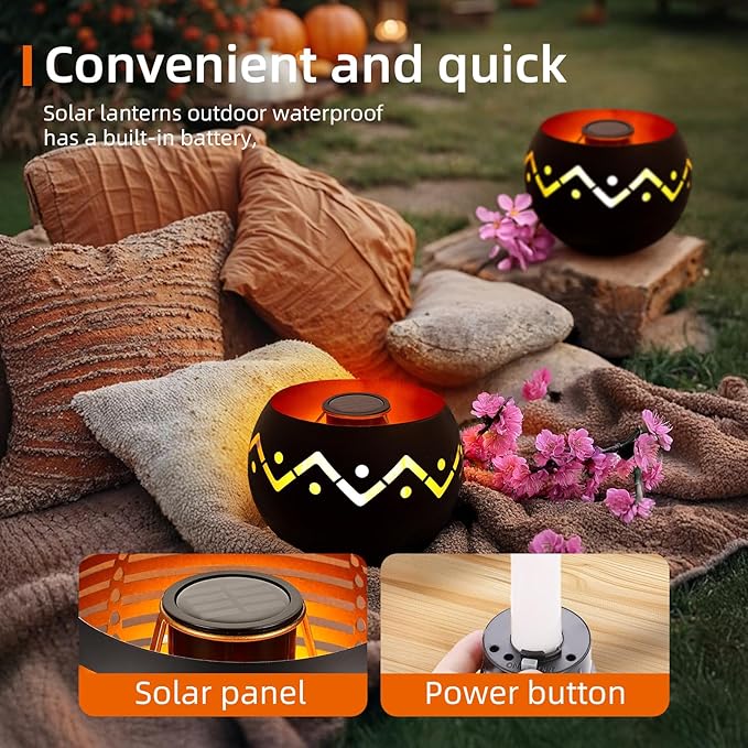 Outdoor Waterproof Lantern, High-Quality Flame Solar-Powered LED Light, Perfect for Gardens, Patios, Deck, Desktops, Pathways, Landscapes, and Lawns Decorations. (L24018)