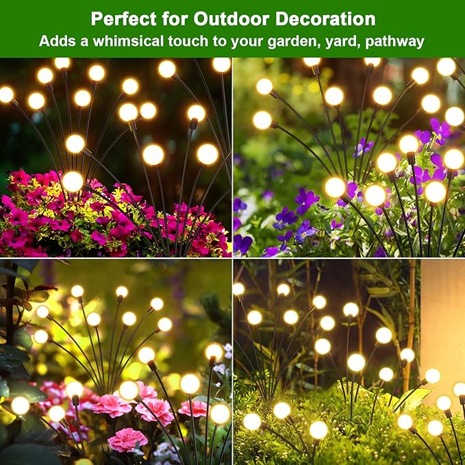 LETMY 6 Pack 48 LED Solar Garden Lights, Upgraded Swaying Firefly Lights Outdoor Waterproof for Outside Garden Decor Yard Patio Decorations, Larger Solar Panel & Bigger Bulb Base