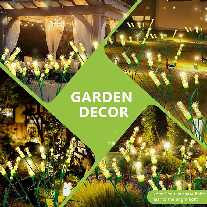 Solar Lights Outdoor Waterproof Upgraded Outdoor Solar Lights for Yard Patio Garden Decor, Solar Lights for Outside Gardening Supplies 2pack, Firefly Garden Lights Solar Powered Outdoor (Large)