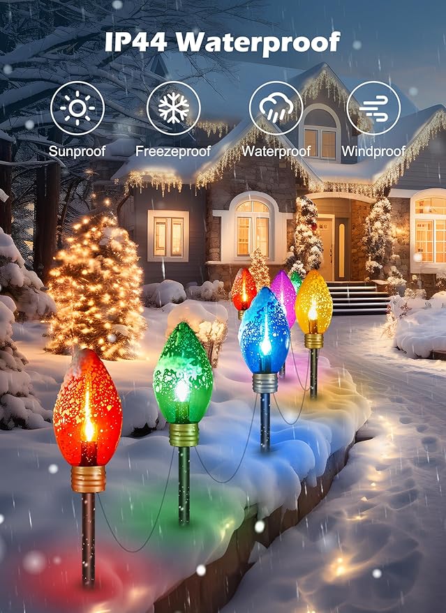 Super C9 11 Feet 5 Multicolor Jumbo C9 Pathway Lights - Colored Bulb Outdoor Christmas Light Decorations for Lawn Holiday Yard
