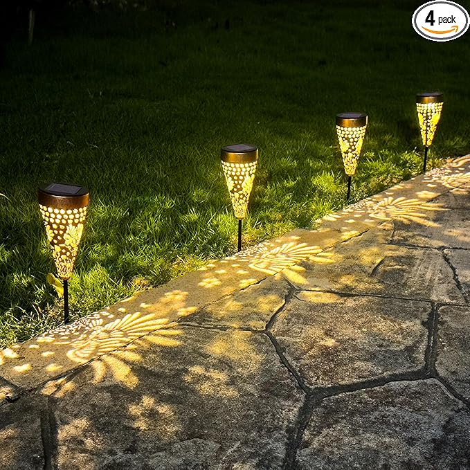 4-Pack Hummingbird Outdoor Decor Solar Pathway Lights, Metal Landscape Lighting for Outside Use: Patio, Yard, Lawn, Backyard, Walkway, Driveway – Gifts for Women, Mother, Grandmother