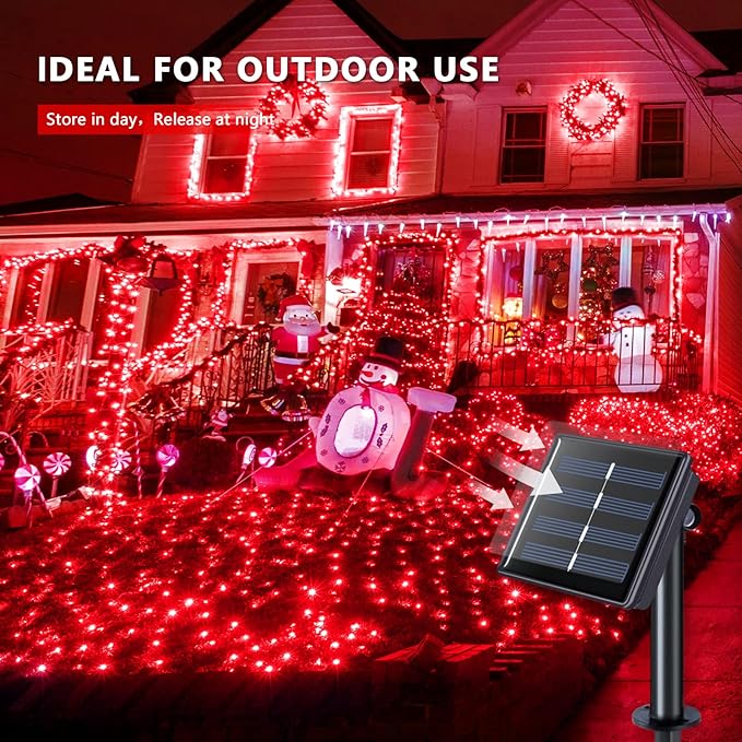 JMEXSUSS 2 Pack Solar Fairy Lights, 33FT 100 LED Red Outdoor Waterproof String Lights for Outside Tree Party Patio Christmas Valentine Day Decorations