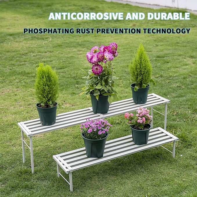 Metal Plant Stand, Rust-proof Aluminum Flower Pot Stand, Plants Display Stands Decoration Racks for Living Room Balconies and Gardens (90 White)