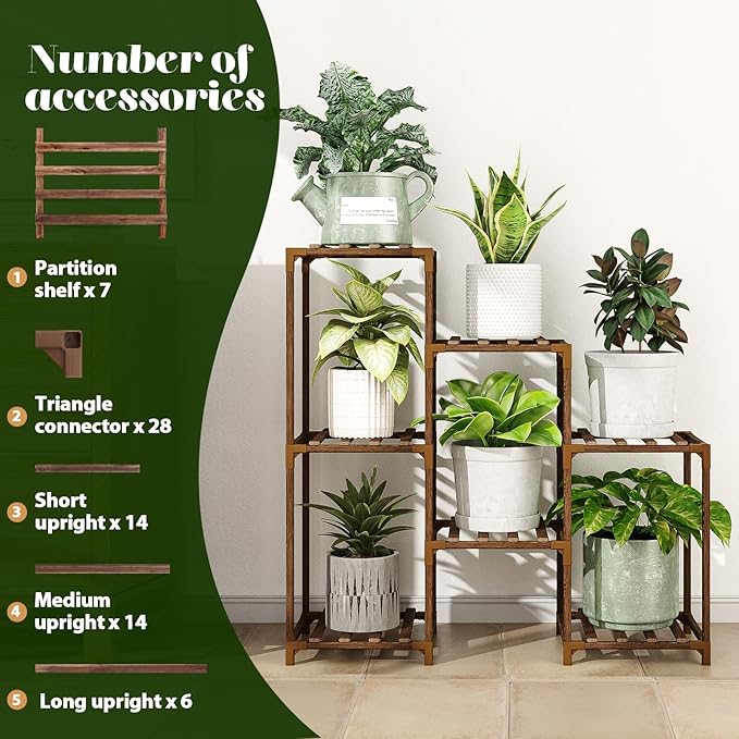 Plant Stand Indoor Outdoor Wood Plant Shelf for Multiple Plants Corner Plant Rack Window Flower Stand for Garden Patio