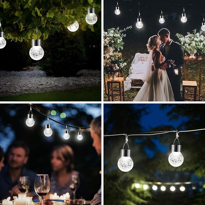 Solar Lights Outdoor Hanging Decorative Globe 24 Pack, Waterproof Solar Lantern with Handle and Clip, Solar Powered Glass Ball Lights for Garden Yard Fence Tree Umbrella Holiday Décor, Cold White