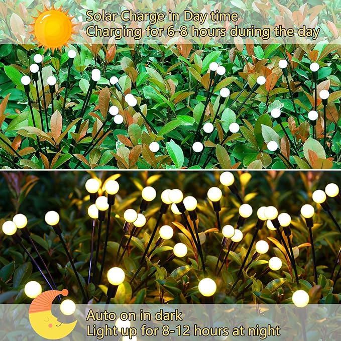 Solar Garden Lights Outdoor, 4 Pack 40 LED Solar Firefly Lights Waterproof, Sway by Wind, Solar Swaying Light for Yard Patio Backyard Garden Planter Flower Bed Pathway Outdoor Decoration (Warm White)