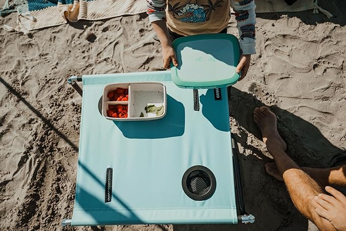 Neso Portable Beach Table with Cup Holders, Cell Phone Pockets, Lightweight for Picnics and Parks (Seafoam)