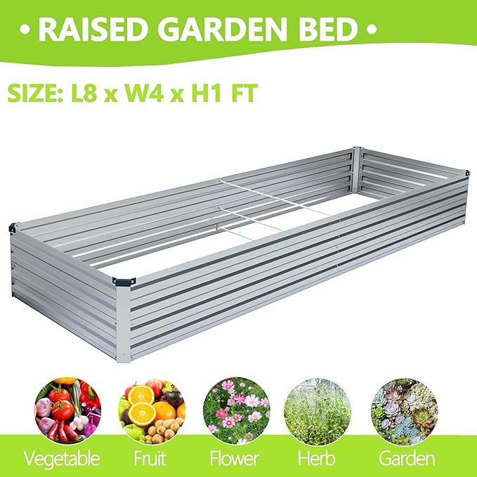 MGNO 2pcs 8x4x1FT Galvanized Raised Garden Bed-Outdoor Planter Box for Vegetables-Metal Garden Bed,Rectangle Planting Box for Herb,Flower