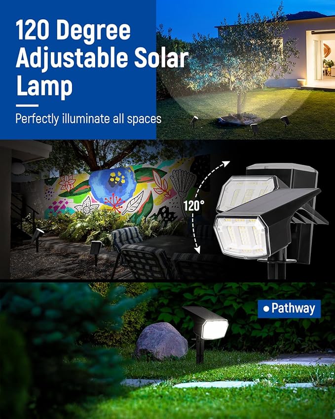 Solar Spot Lights Outdoor 63 LED 3 Lighting,Waterproof IP65 Modes Spotlights for Outside House Yard Garden Landscape Lights 6 Pack (Natural Lihgt)