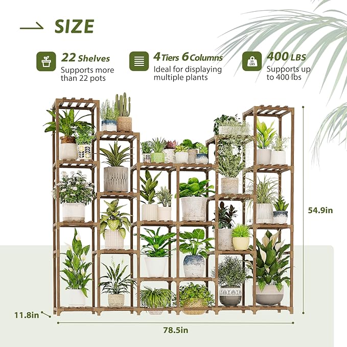 22 Tiers Plant Shelf for Plants Large Indoor Plant Stand Plant Rack Extra Large Wood Plant Stands for Hanging Plant Holder for Patio Balcony Garden