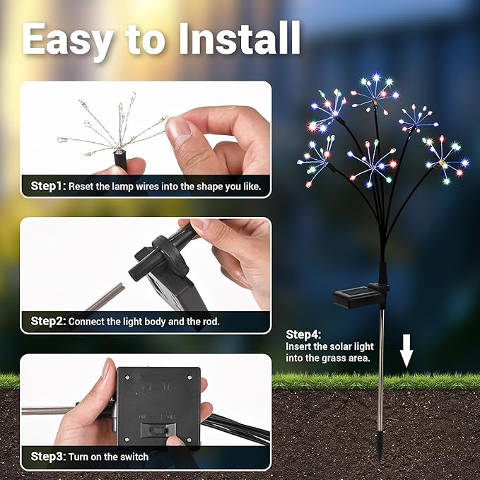 Solar Garden Decor Lights Outdoor, Solar Powered Lights Waterproof for Yard Patio Porch Flowerbed, Fairy Gardening Supplies Gifts Firwork(2 Pack Multi-Colored)