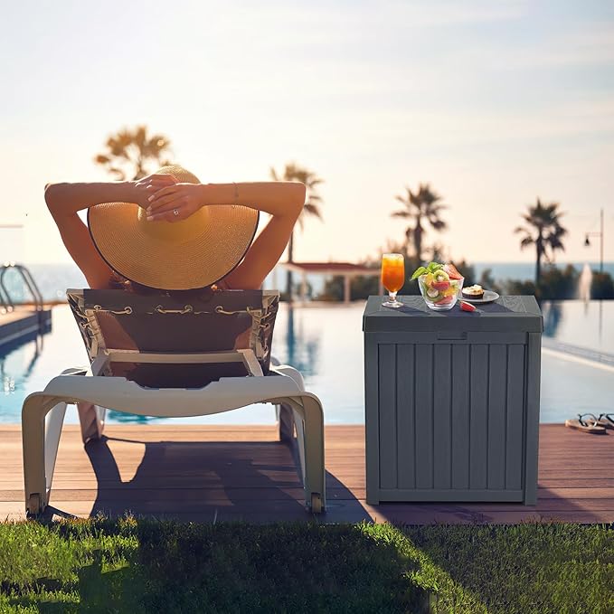 51 Gallon Resin Deck Box, Outdoor Storage Box Waterproof for Patio, Garden, Pool, and Deck, Storage Solution for Cushions, Tools, Delivery Packages, Grey