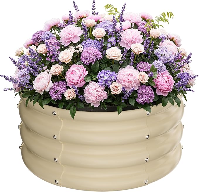 ZXZYHFTY Round Galvanized Raised Garden Bed kit,White Outdoor Garden Raised Planter Box, Round Large Metal Raised Garden Beds for Vegetable 2 * 2 * 1ft 1Pack