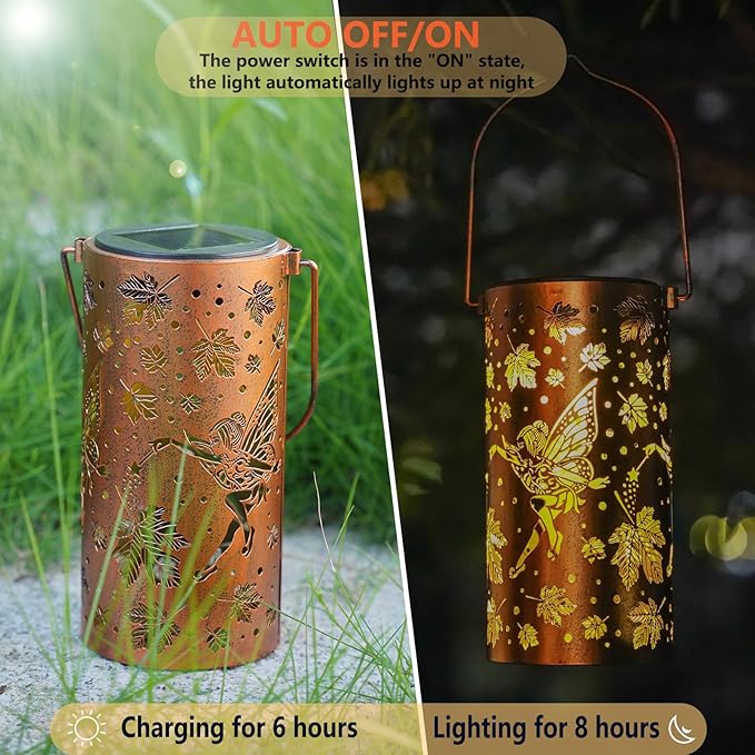 Fairy Solar Lanterns Outdoor Hanging Maple Leaf Decor Lantern,Waterproof Hollow Out Metal Decorative Garden Light,Graceful Decoration for Patio,Landscape,Walkway,Festival