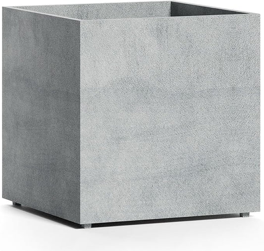 Reglito Cube Planter – Fiberglass Indoor/Outdoor and Weather-Resistant Large Planter (Concrete Stone, 23.6" L x 23.6" W x 24.2" H)