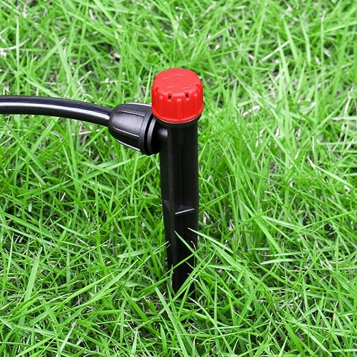 360 Degree Drip Irrigation Emitters Fittings: Adjustable Drip Irrigation Sprayer for 1/4 inch Drip Irrigation Tubing 8 Stream Dripper on 5" Arrow Stake with Barbed Locked Nut (50 Pieces)