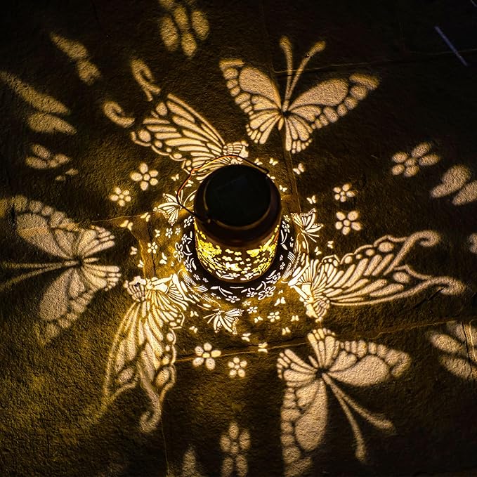 Fairy Solar Lanterns Outdoor Waterproof Hanging Butterfly Lights Hollow Out Metal Lantern Decorative Garden Graceful Light Christmas Decor for Patio,Landscape,Festival Gifts for Women Mom Grandma