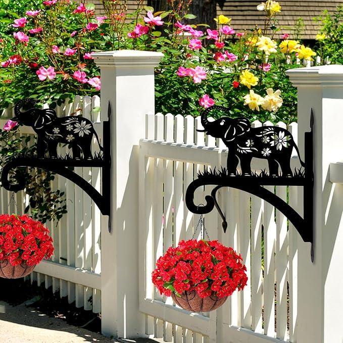 Hanging Plant Hanger Bracket, Heavy Duty Iron Wall Plant Hanger for Bird Feeder, Decorative Baby Elephant Silhouette Plant Hooks Hanging Plant Hangers Outdoor for Wind Chimes Flower Pot Lantern