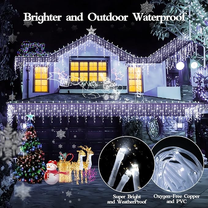 960 LED 98FT Christmas Lights Plug in 8 Modes with Timer Dimmable Christmas Decorations Outdoor Waterproof Indoor Curtain String Lights for Roof Garden Holiday Wedding Party Decor Cool White