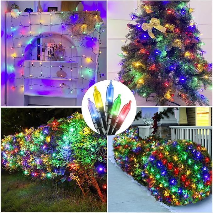 LED Christmas Net Lights for Bushes Outdoor,100 LED 5ftx5ft Waterproof 8 Modes Connectable Mesh Lights for Bushes,Garden,Yard,Trunk,Outdoor Christmas Decorations