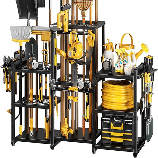 42" H Large Garden Tool Organizer, Holds Up to 86 Tools, Heavy Duty Yard Tool Organizer for Garage, 61“ Wide Lawn Freestanding Tool Storage Rack for Outdoor Shed Tool Rake, Shovel, Brooms