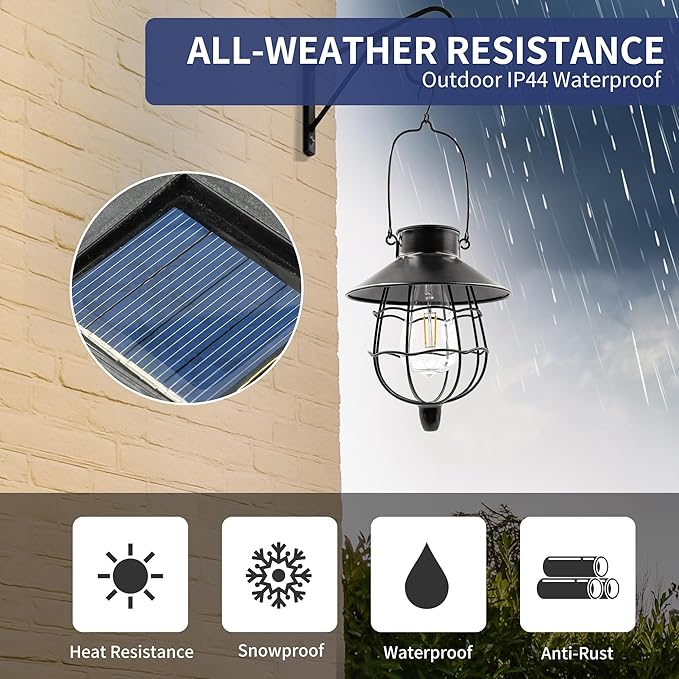 Solar Hanging Lantern Outdoor Waterproof Solar Lanterns Hanging Lights for Outside with Bright Warm White Light for Garden Patio Yard Pathway 2 Pack(Black)